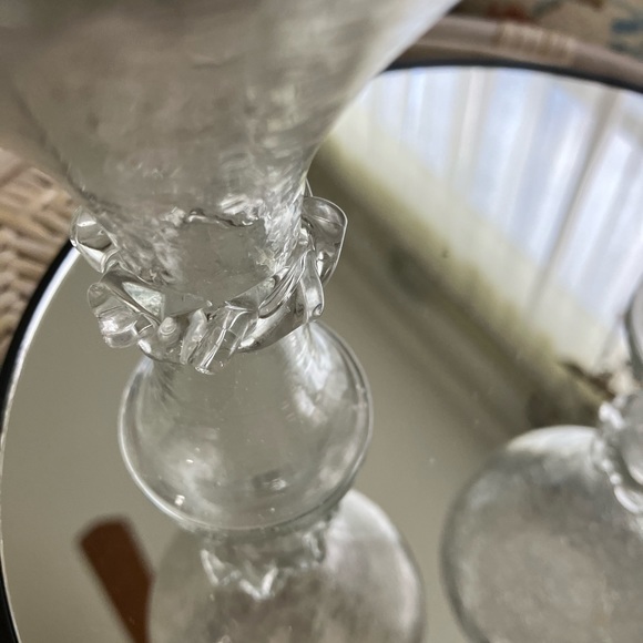 2 BLENKO CRACKLE ICE GLASS CLEAR 7” VASES 1940’s APPLIED NECK RUFFLE BULBOUS - Picture 8 of 15